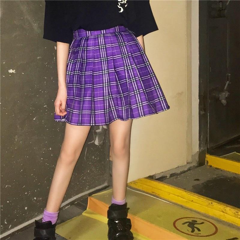 Purple Pleated Plaid Mini Skirt by White Market