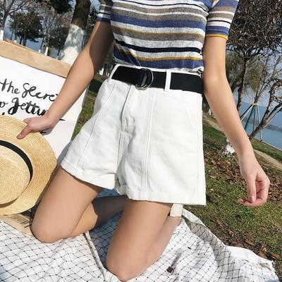 High Waisted Pleated Denim Shorts by White Market