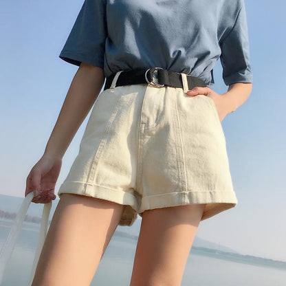 High Waisted Pleated Denim Shorts by White Market