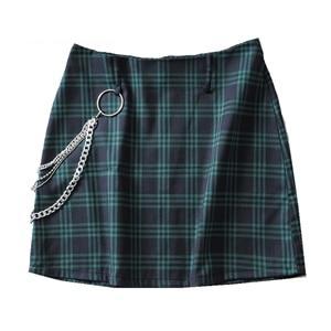 High Waisted Plaid Mini Skirt With Chain by White Market