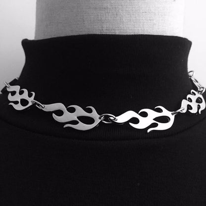 Steel Flame Choker Necklace by White Market