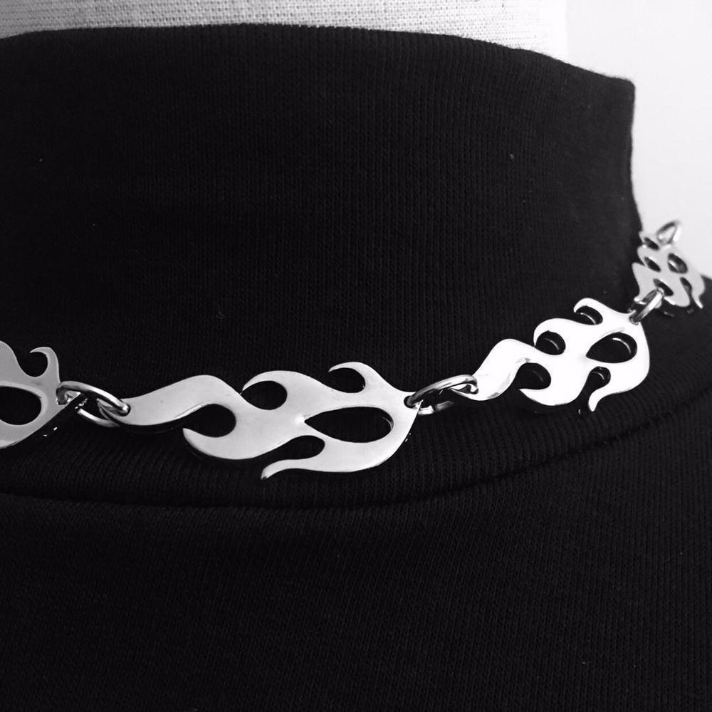 Steel Flame Choker Necklace by White Market