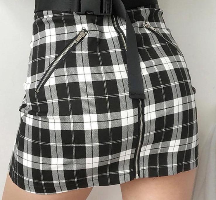 Plaid Mini Zip Up Skirt by White Market