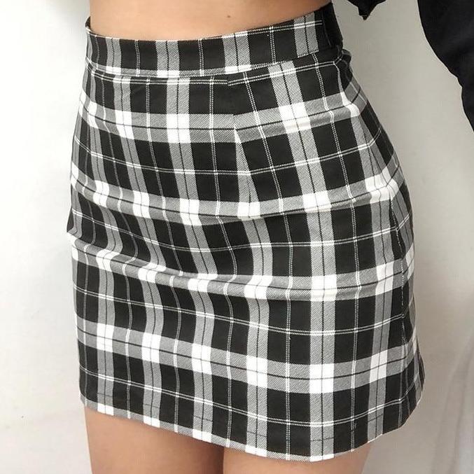 Plaid Mini Zip Up Skirt by White Market