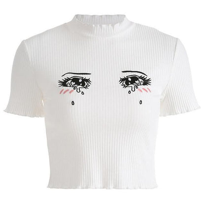 Anime Eyes Ribbed Top by White Market