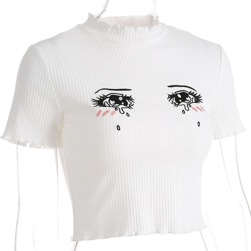 Anime Eyes Ribbed Top by White Market