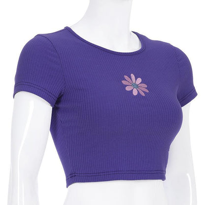 Purple Daisy Embroidered Ribbed Top by White Market