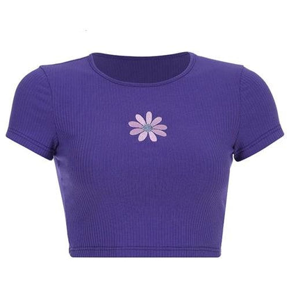 Purple Daisy Embroidered Ribbed Top by White Market