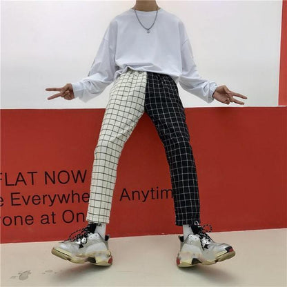 Two Tone Grid Plaid Trousers by White Market