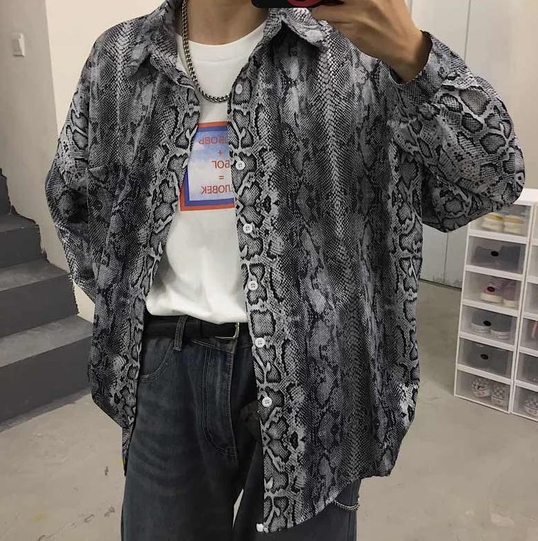 Snake Skin Printed Oversized Button Up Shirt by White Market