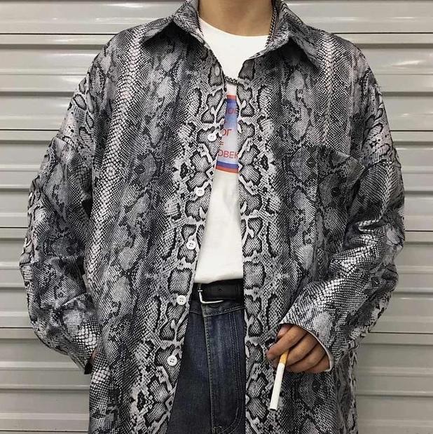 Snake Skin Printed Oversized Button Up Shirt by White Market