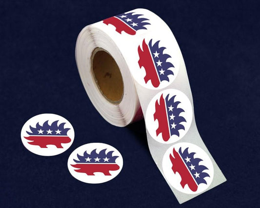 Roll Red White & Blue Porcupine Libertarian Stickers (250 per Roll) by Fundraising For A Cause