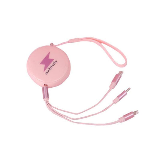 Retractable 3-Port USB Keychain - Pink by VYSN