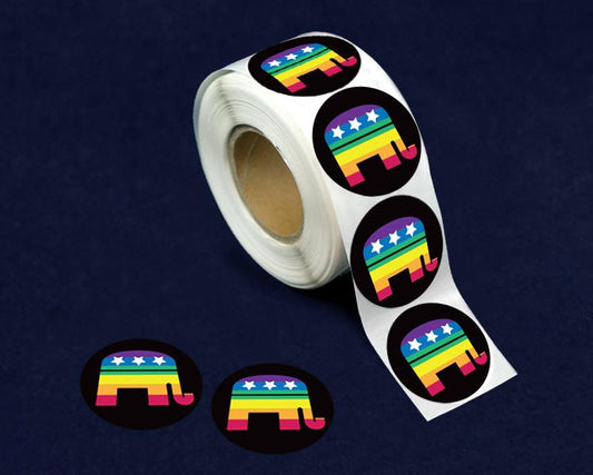 Roll Republican Rainbow Elephant Stickers (250 per Roll) by Fundraising For A Cause