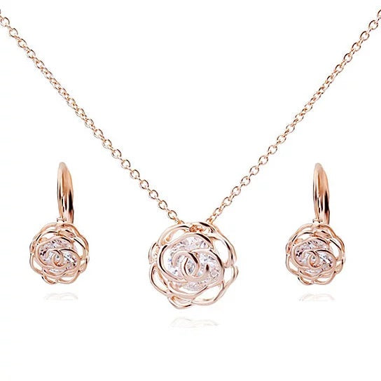 Rose Is A Rose Pendant And Chain 18kt Rose With 2ct CZ Bonus Free Earrings In White Yellow And Rose Gold Field by VistaShops