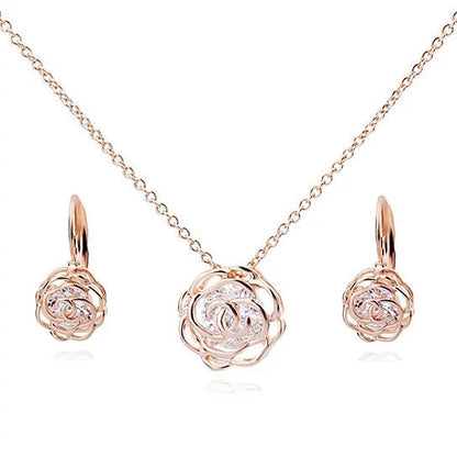 Rose Is A Rose Pendant And Chain 18kt Rose With 2ct CZ Bonus Free Earrings In White Yellow And Rose Gold Field by VistaShops