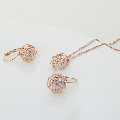 Rose Is A Rose Pendant And Chain 18kt Rose With 2ct CZ Bonus Free Earrings In White Yellow And Rose Gold Field by VistaShops