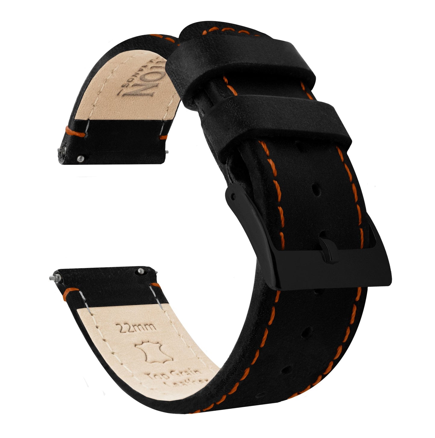 Samsung Galaxy Watch Active 2 | Black Leather & Orange Stitching by Barton Watch Bands