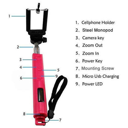 Selfi Monopod Telescopic Stick with Bluetooth & Zoom controls by VistaShops