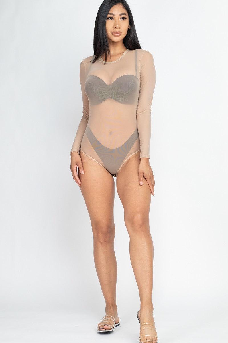 Sexy Sheer Mesh Long Sleeve Bodysuit by VYSN