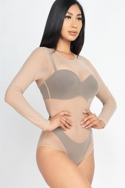 Sexy Sheer Mesh Long Sleeve Bodysuit by VYSN