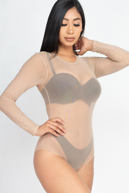 Sexy Sheer Mesh Long Sleeve Bodysuit by VYSN