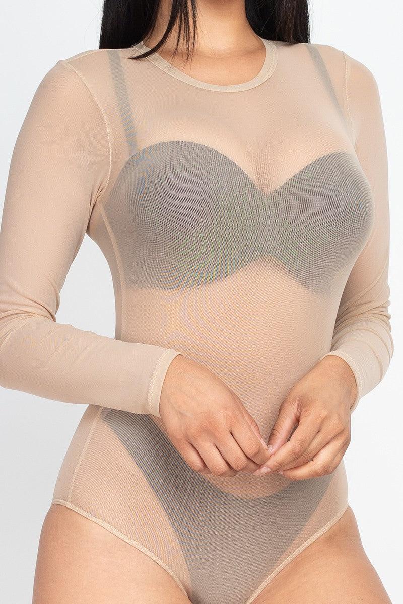 Sexy Sheer Mesh Long Sleeve Bodysuit by VYSN