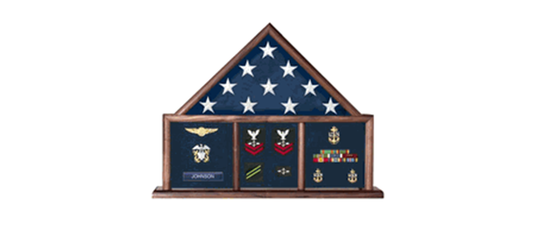 Memorial Flag Case, Three Bay shadow box perfect size case for a your mantle, holds 3'x5' flag a ample amount of memorabilia. by The Military Gift Store