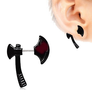 Black PVD Plated Axe Fake Taper / Cartilage Earring by Fashion Hut Jewelry