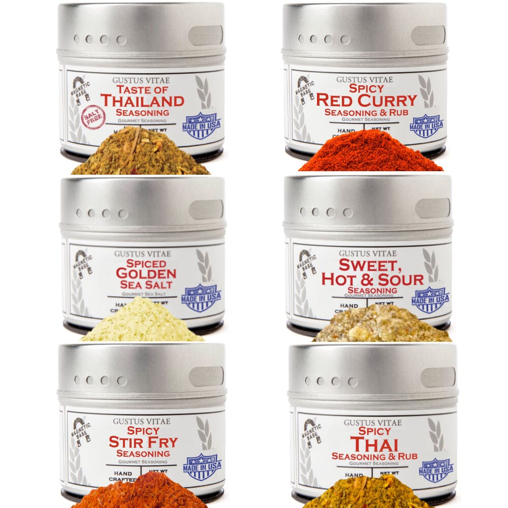 Thai Seasoning Gift Set - Tastes of Thailand - Artisanal Spice Blends Six Pack by Gustus Vitae