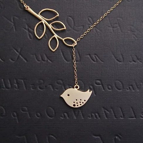 Spring has Sprung! Necklace and Chain with Sparrow and Tree Flying to the Nest by VistaShops