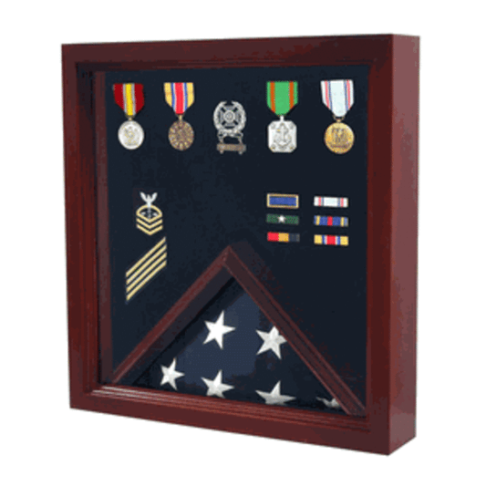 Flag Medal Display Case, Wood Military Flag Medal Shadow Boxes. by The Military Gift Store