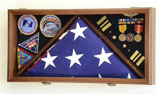 Large Flag & Medals Military Pins Patches Insignia Holds up to 5x9 Flag (Walnut Finish) by The Military Gift Store